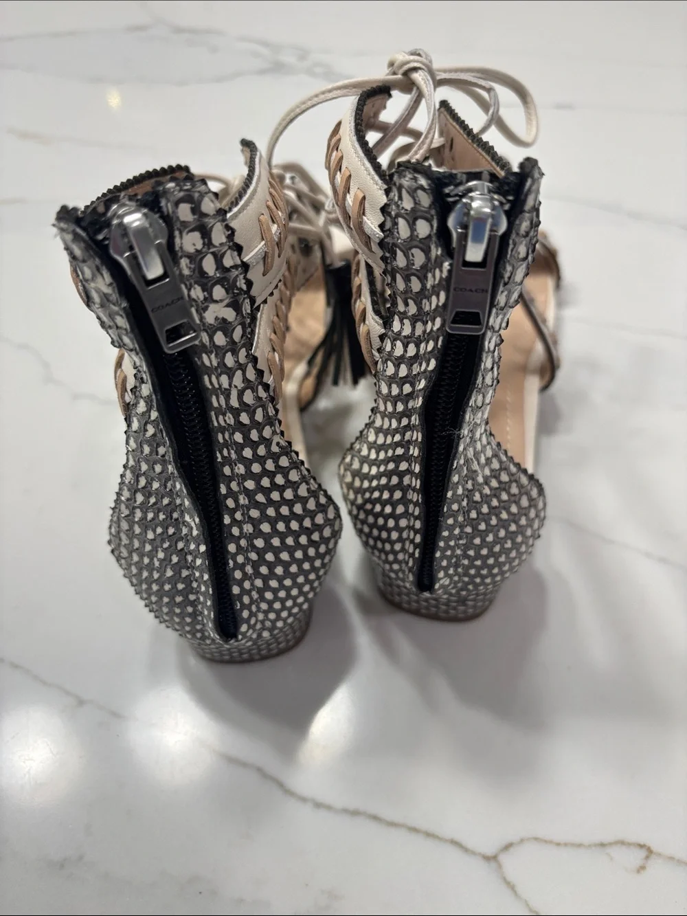 Coach Two-Tone Lace-Up Gladiator Sandal in Pale Pink and Black